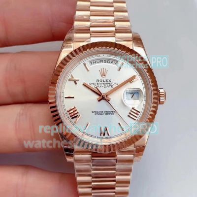 Noob V3 Rolex Day Date II Rose Gold White Roman Dial Swiss Replica Watch 41MM